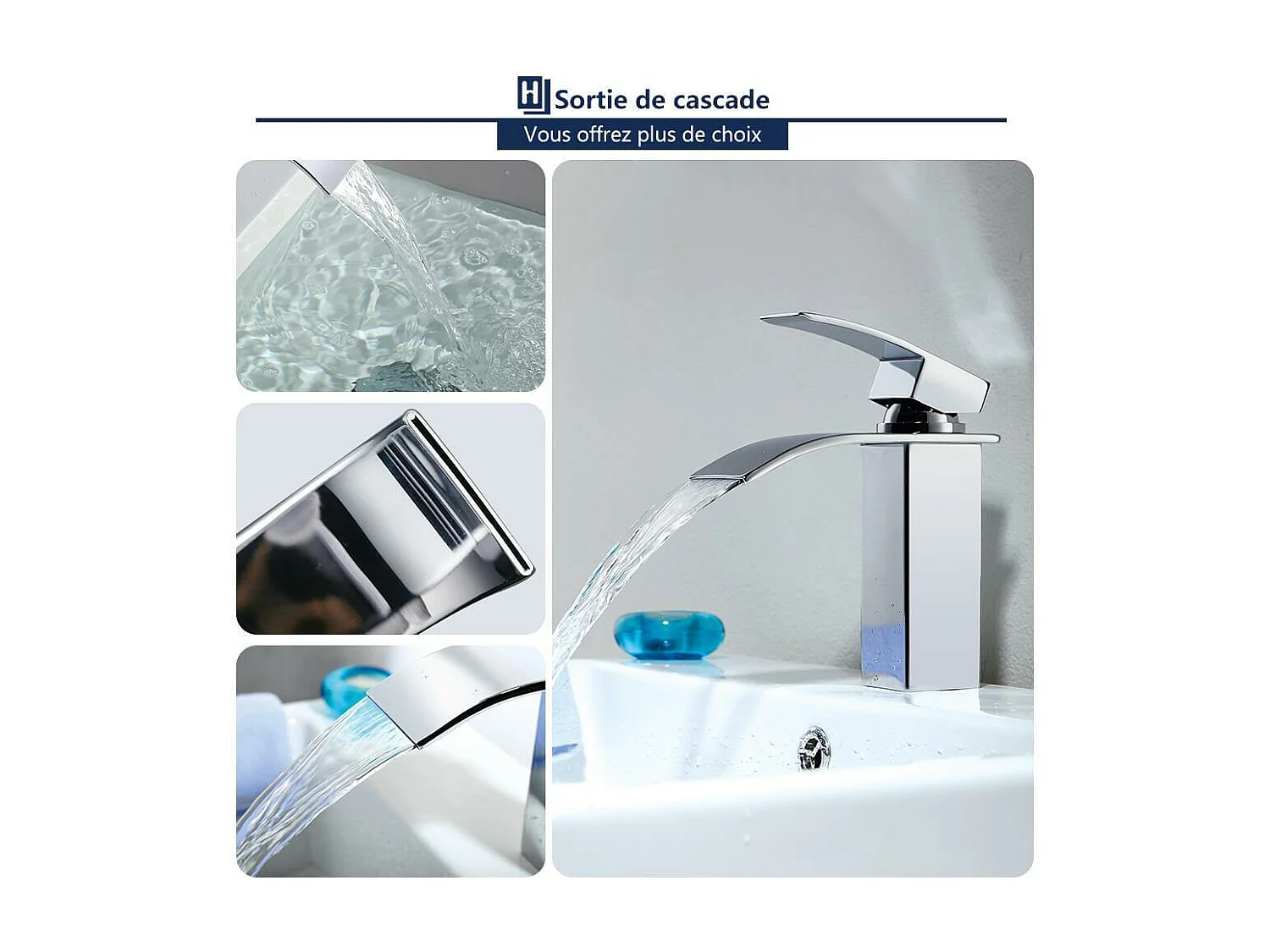 Robinet Salle de Bain Cascade Mitigeur de Lavabo en Laiton Robinet à Deux Voies Chromé