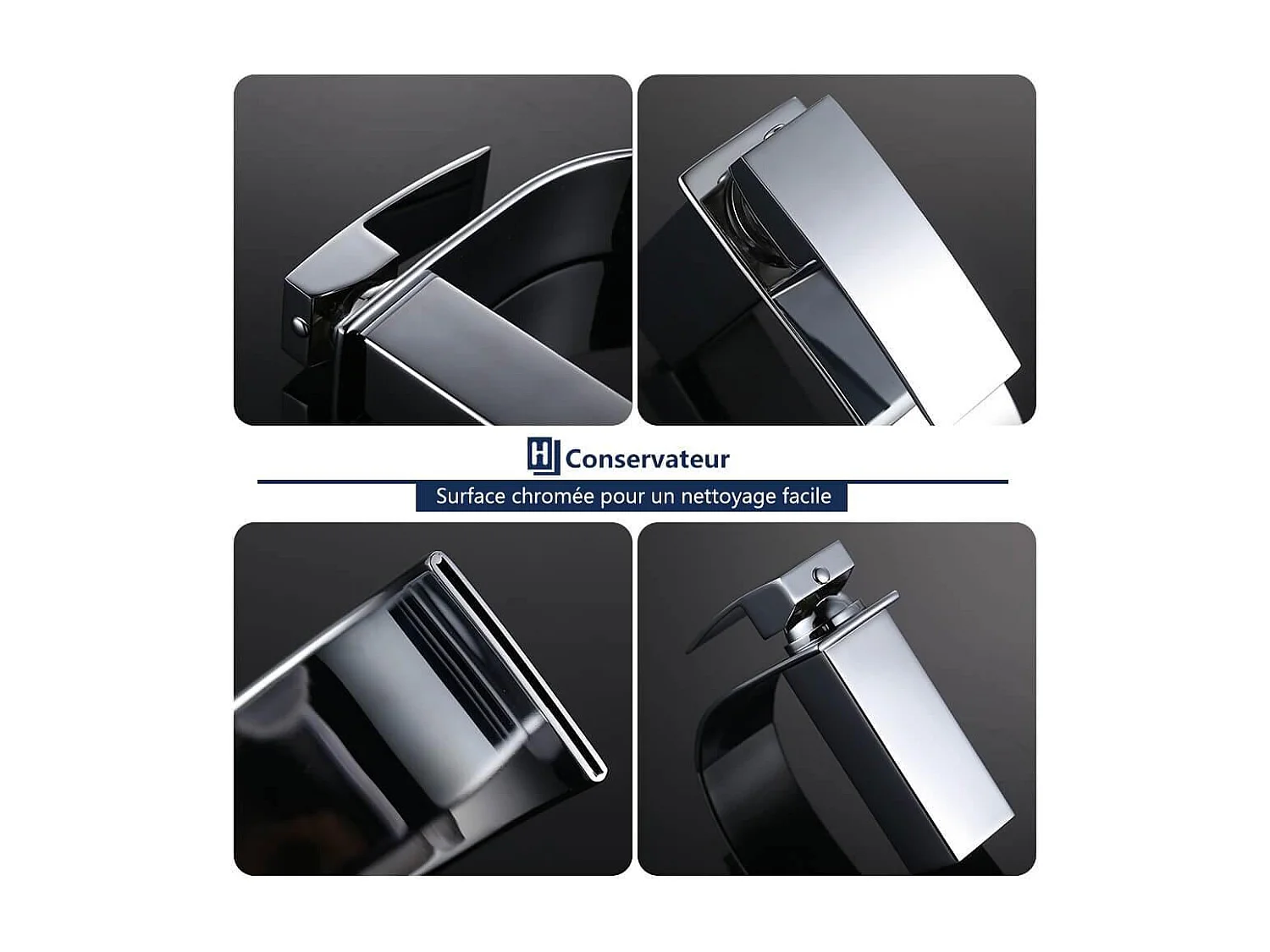 Robinet Salle de Bain Cascade Mitigeur de Lavabo en Laiton Robinet à Deux Voies Chromé