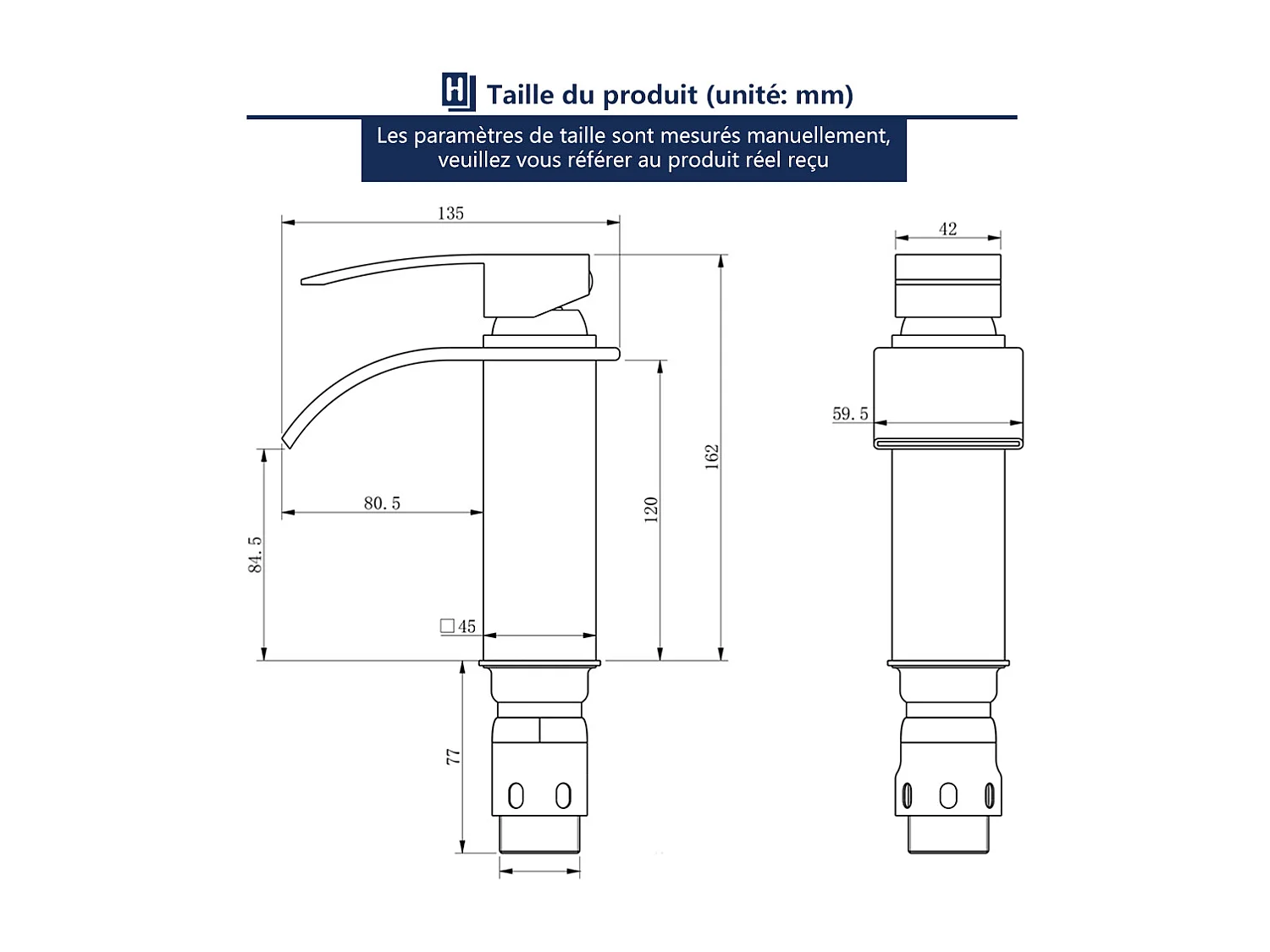 Robinet Salle de Bain Cascade Mitigeur de Lavabo en Laiton Robinet à Deux Voies Chromé
