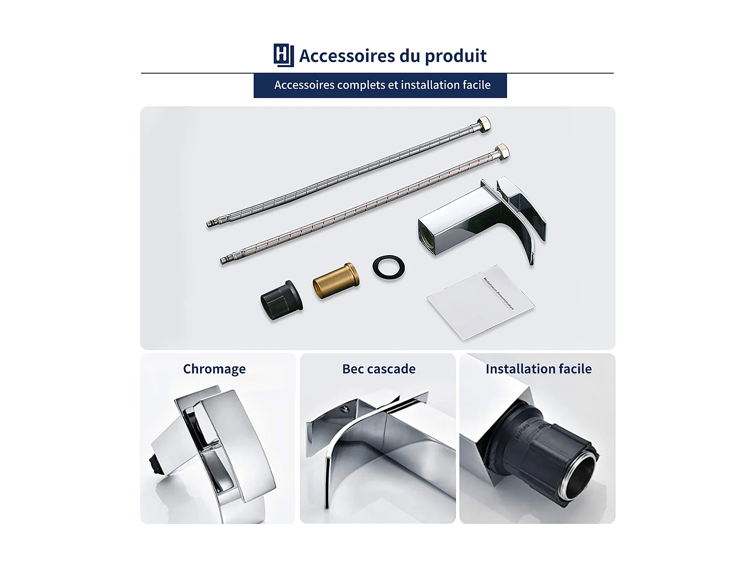 Robinet Salle de Bain Cascade Mitigeur de Lavabo en Laiton Robinet à Deux Voies Chromé