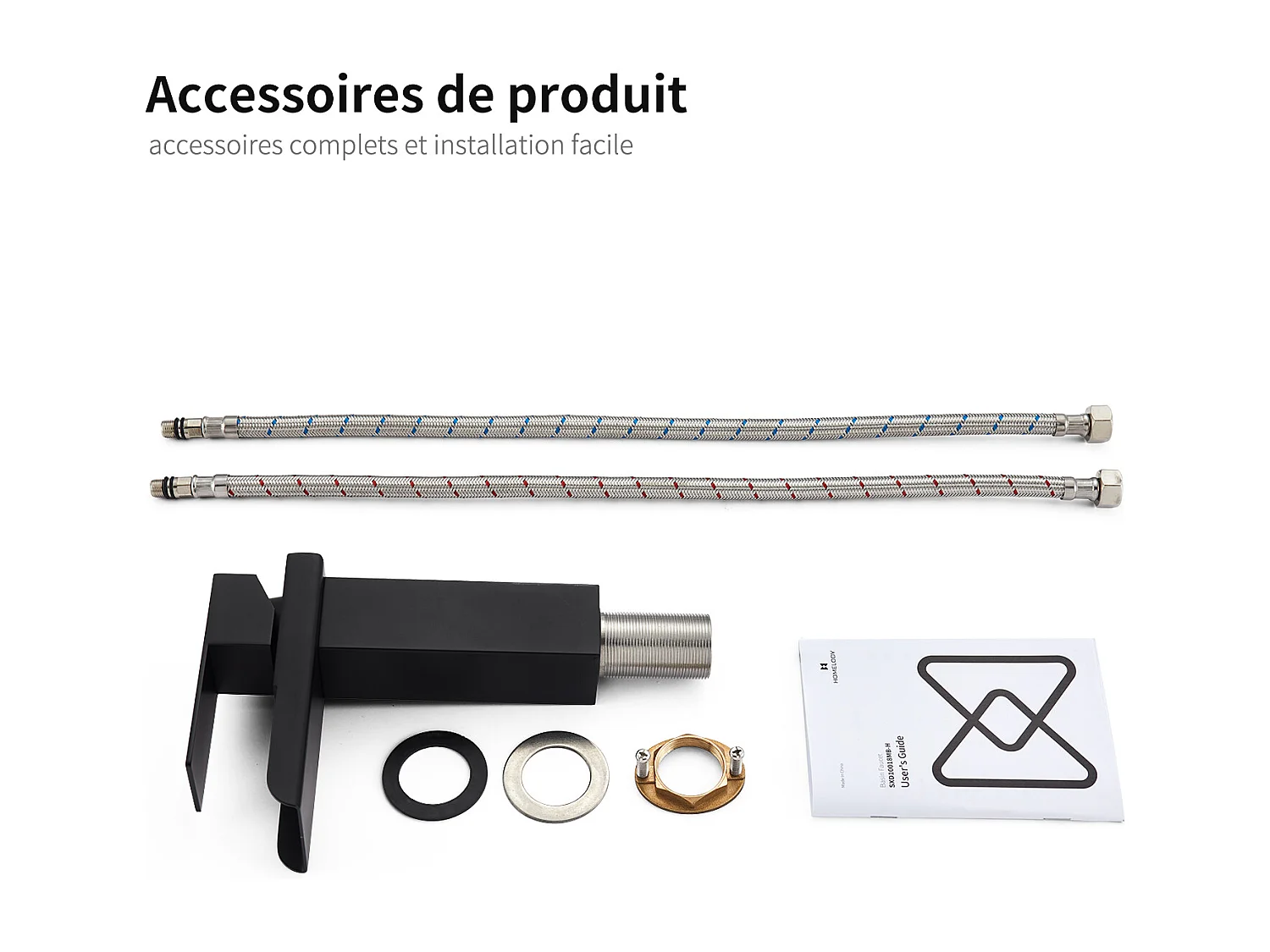 Robinet de Lavabo Cascade Mitigeur de Lavabo Mono-trou Robinetterie Lave-mains Monocommande en Acier Inox Robinet Salle de Bain Noir