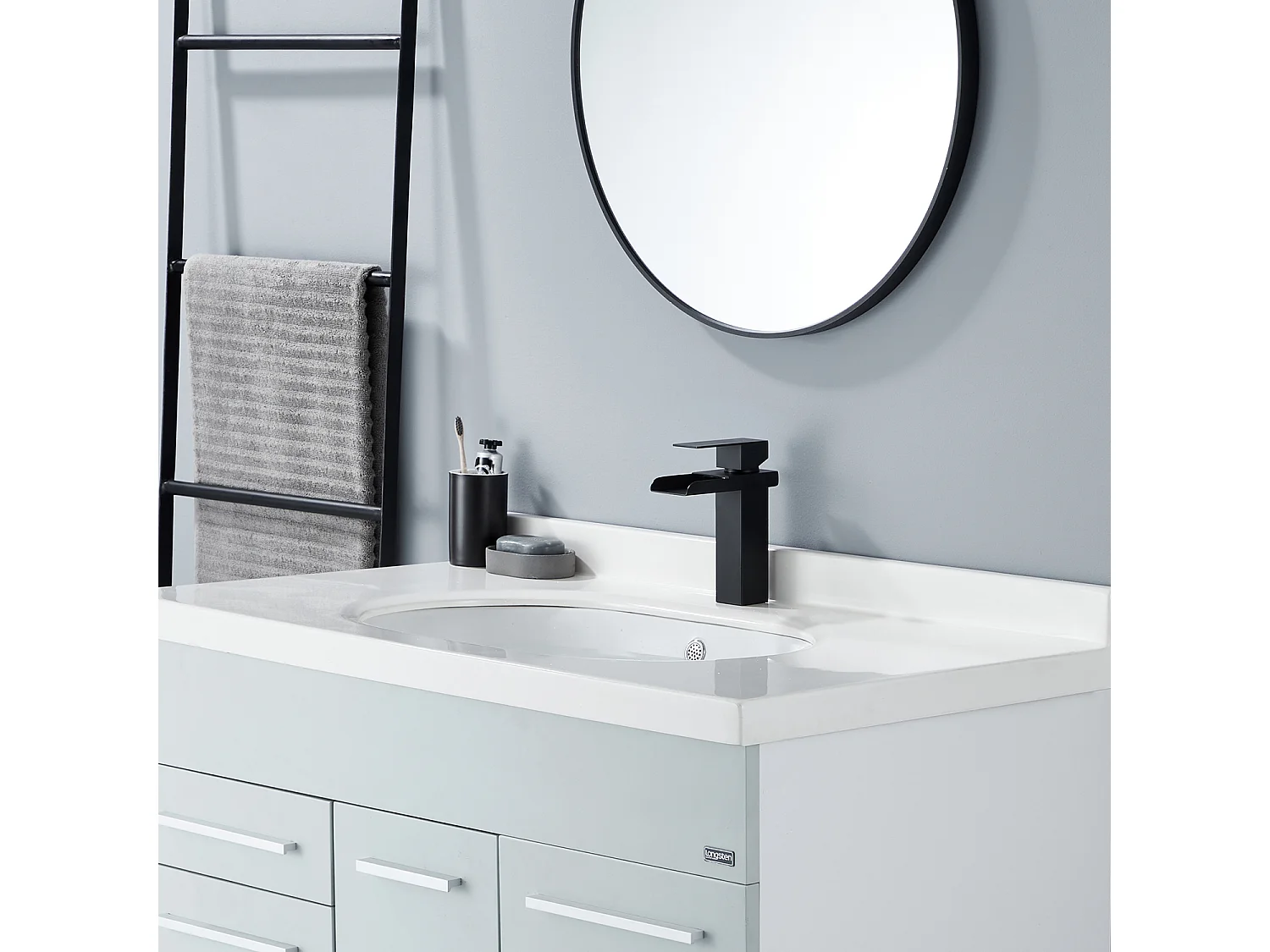 Robinet de Lavabo Cascade Mitigeur de Lavabo Mono-trou Robinetterie Lave-mains Monocommande en Acier Inox Robinet Salle de Bain Noir