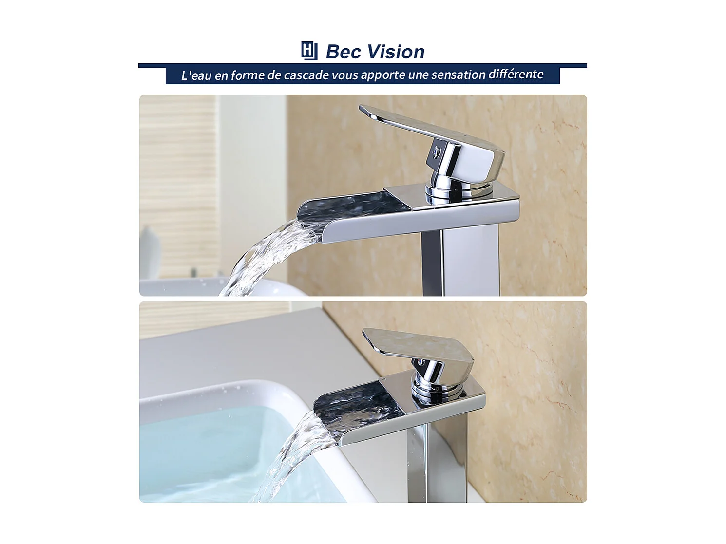 Robinet Salle de Bain Cascade Haut Mitigeur pour Vasque Chromé Robinet Design Moderne Corps en Acier Inox