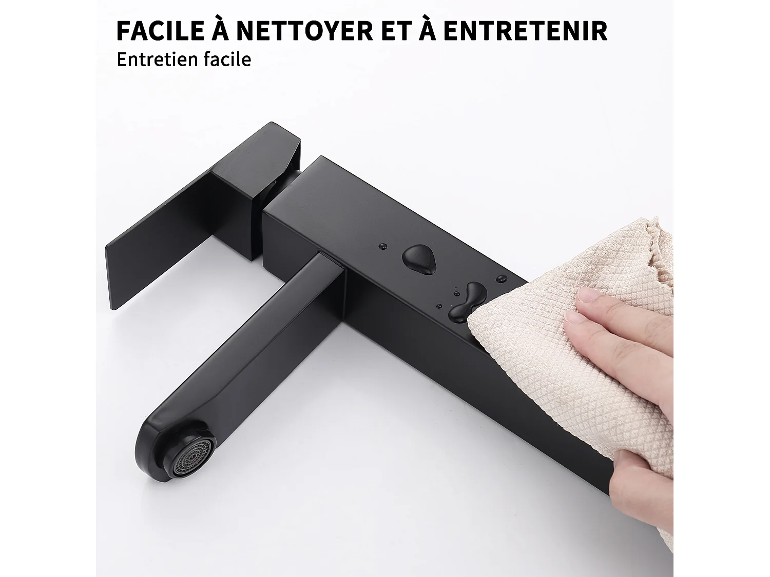 Noir Robinet Salle de Bain Haut Mitigeur Salle Bain pour Vasque Robinet de Lavabo avec Poignée Carré Design Moderne