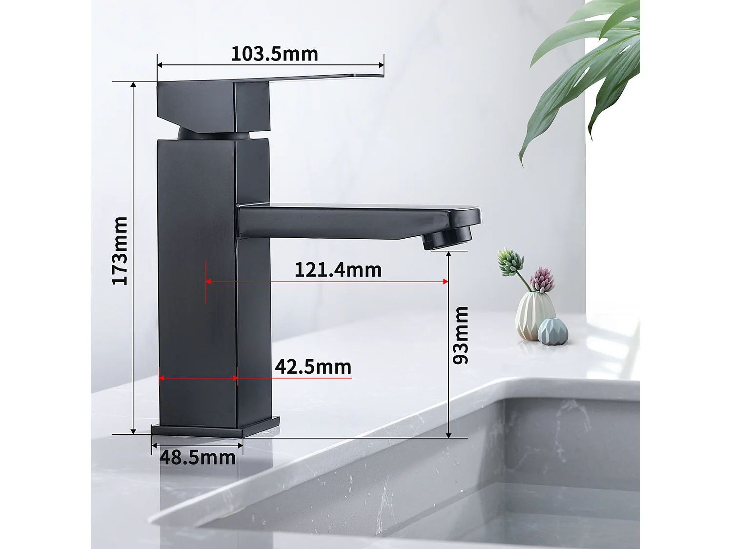 2x Robinet Salle Bain Noir acier inoxidable avec Poignée Carrée Mitigeur lavabo Eau Froide Chaude Disponible Robinetterie Lave Mains Démontable