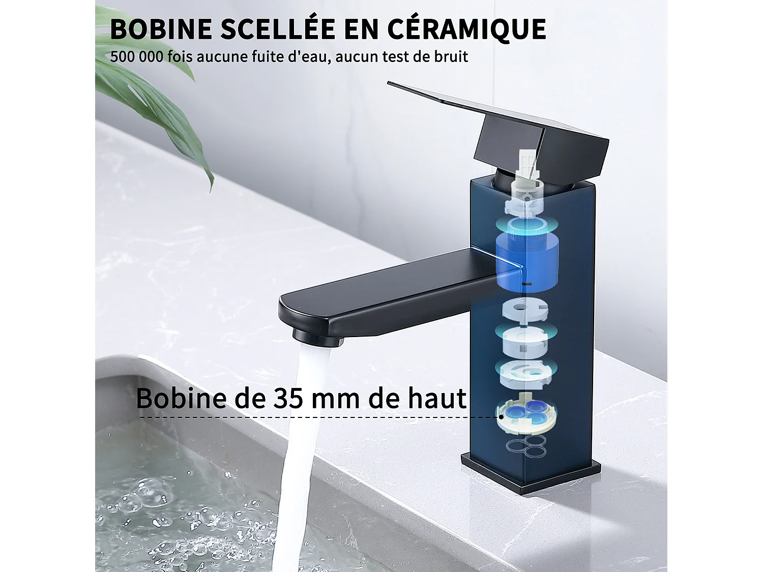 2x Robinet Salle Bain Noir acier inoxidable avec Poignée Carrée Mitigeur lavabo Eau Froide Chaude Disponible Robinetterie Lave Mains Démontable