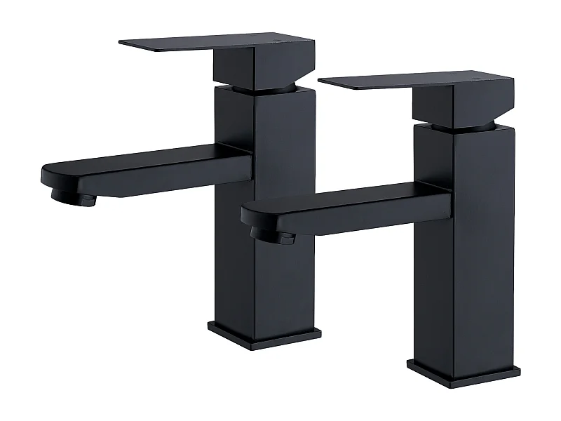 2x Robinet Salle Bain Noir acier inoxidable avec Poignée Carrée Mitigeur lavabo Eau Froide Chaude Disponible Robinetterie Lave Mains Démontable