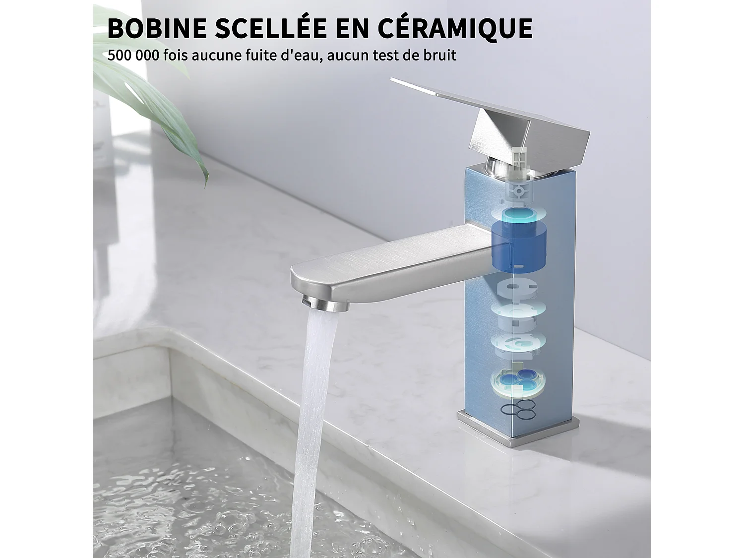 Robinet Salle Bain Carrée Mitigeur de lavabo Eau Froide Chaude Disponible Robinet Lavabo en Acier Inoxydable  Mousseur Démontable