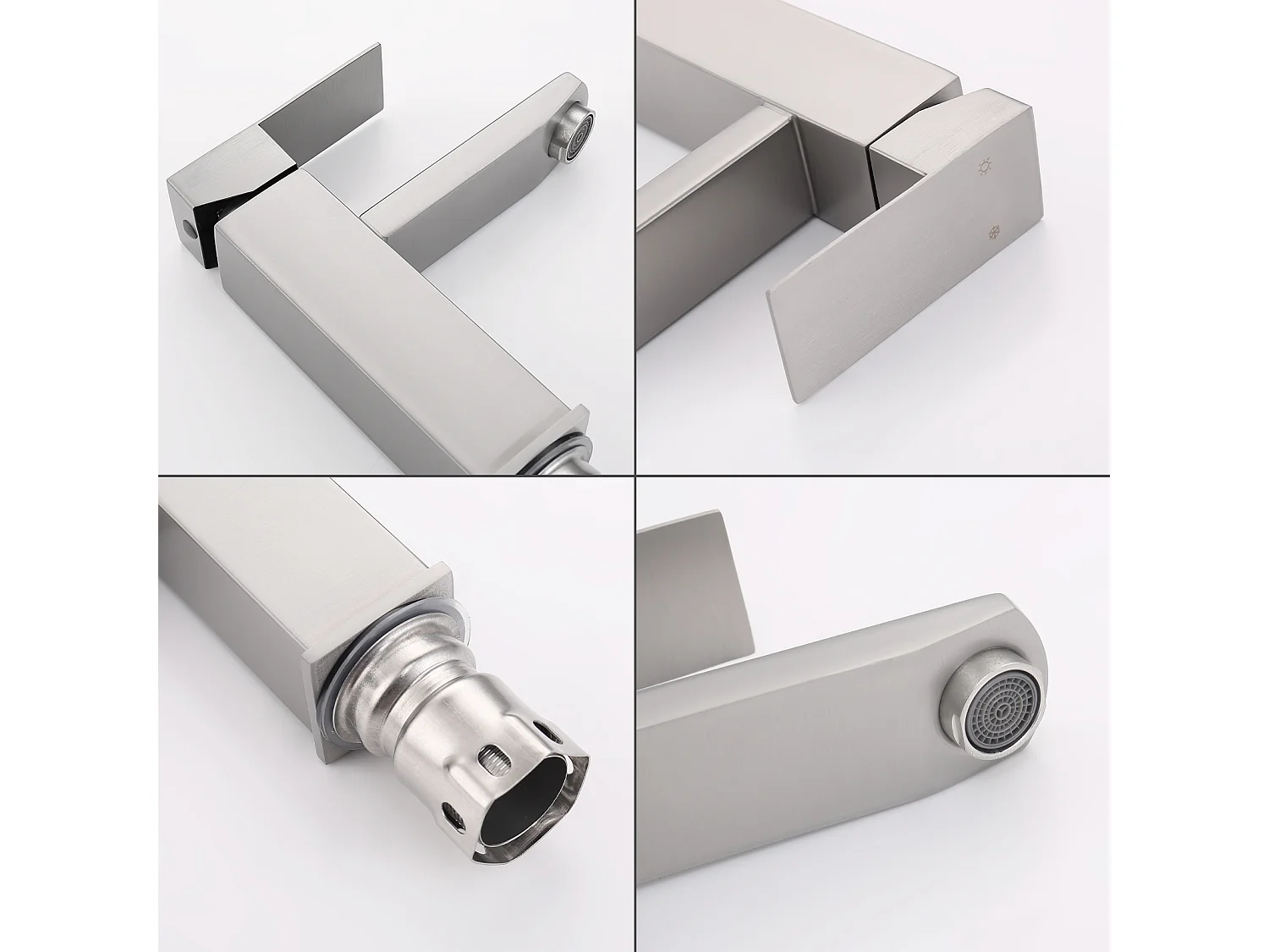 Robinet Salle Bain Carrée Mitigeur de lavabo Eau Froide Chaude Disponible Robinet Lavabo en Acier Inoxydable  Mousseur Démontable