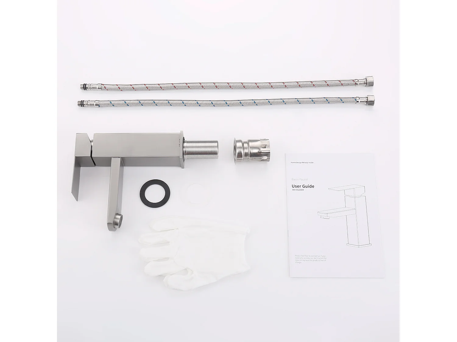 Robinet Salle Bain Carrée Mitigeur de lavabo Eau Froide Chaude Disponible Robinet Lavabo en Acier Inoxydable  Mousseur Démontable