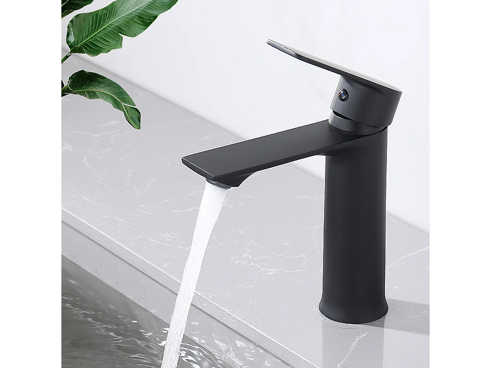 Robinet Salle de Bain Mitigeur Lavabo Noir Mono-trou Robinetterie Lave-mains pour Salle de Bain en Acier Inox Design Elégant