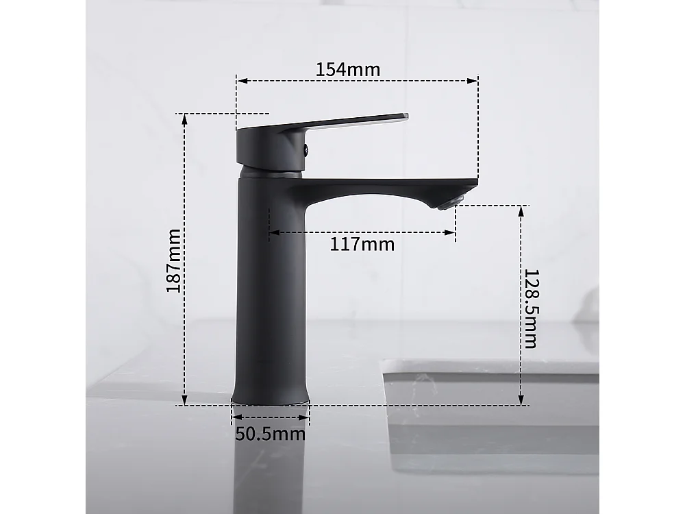 Robinet Salle de Bain Mitigeur Lavabo Noir Mono-trou Robinetterie Lave-mains pour Salle de Bain en Acier Inox Design Elégant