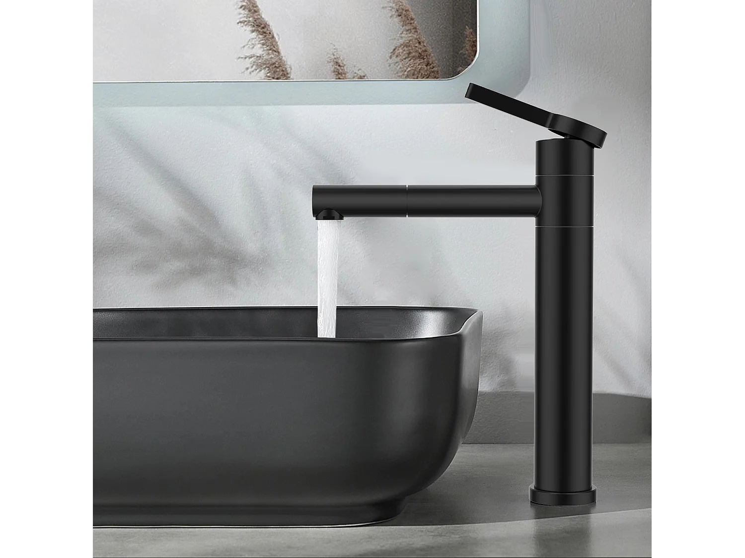 Noir Robinet Salle de Bain Mitigeur pour Vasque Haut Bec Pivotant 360°  Robinetterie de Lavabo en Acier Inox Design Moderne