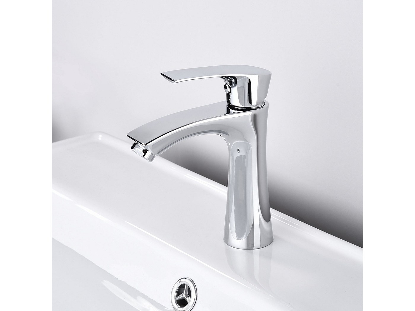 Ensemble évier Avec Robinet De Salle De Bain Chromé Avec Anneau De Montage Pop-up En Forme De Feuille