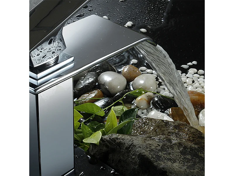 Robinet Salle de Bain Cascade Robinet de Lavabo en Laiton Mitigeur de Salle de Bain Chromé Forme Carré