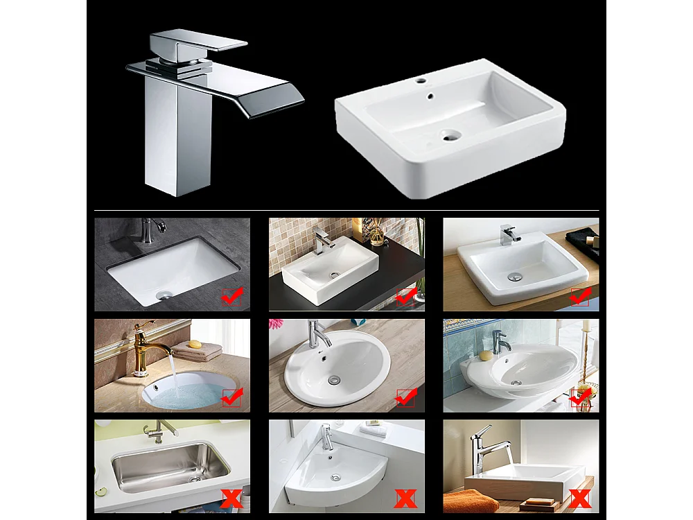 Robinet Salle de Bain Cascade Robinet de Lavabo en Laiton Mitigeur de Salle de Bain Chromé Forme Carré