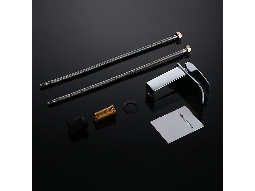 Robinet Salle de Bain Cascade Robinet de Lavabo en Laiton Mitigeur de Salle de Bain Chromé Forme Carré