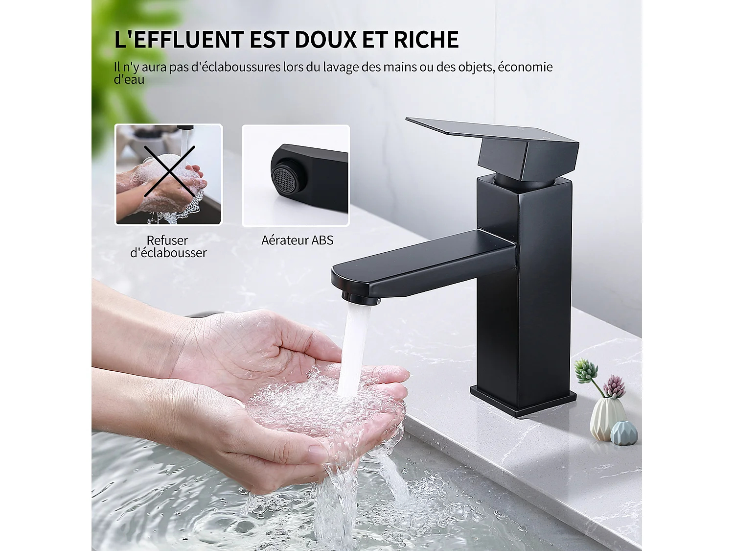 Robinet Salle Bain Noir Mitigeur Lavabo en Laiton Mitigeur Salle de Bain Contient des Tuyaux Chauds et Froids