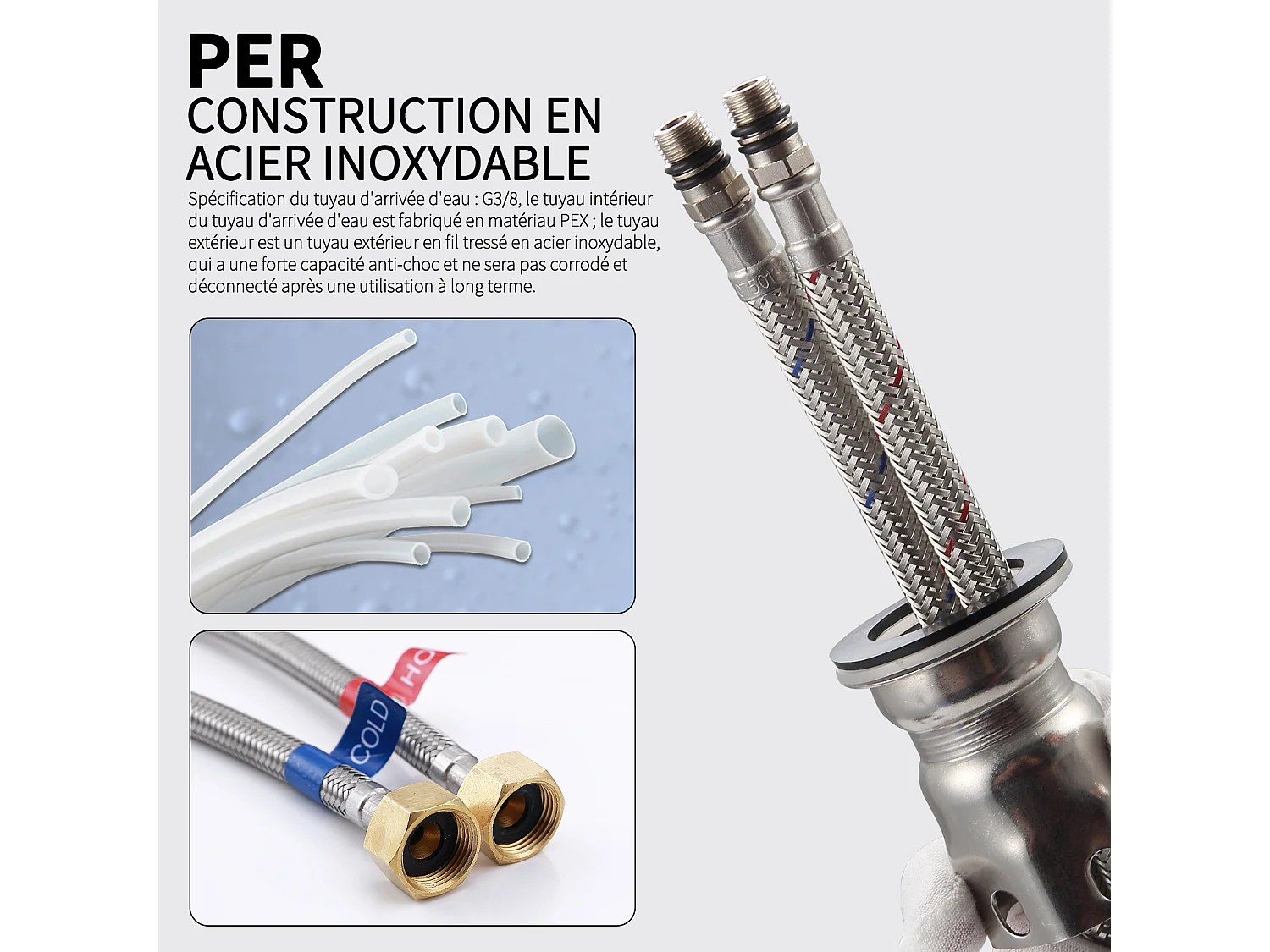 Robinet Salle Bain Noir Mitigeur Lavabo en Laiton Mitigeur Salle de Bain Contient des Tuyaux Chauds et Froids