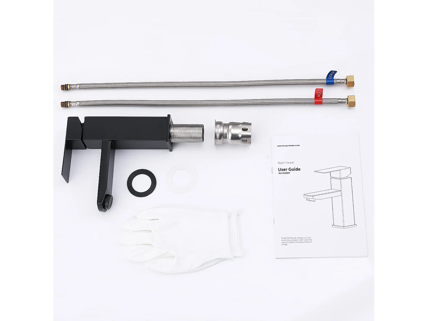 Robinet Salle Bain Noir Mitigeur Lavabo en Laiton Mitigeur Salle de Bain Contient des Tuyaux Chauds et Froids