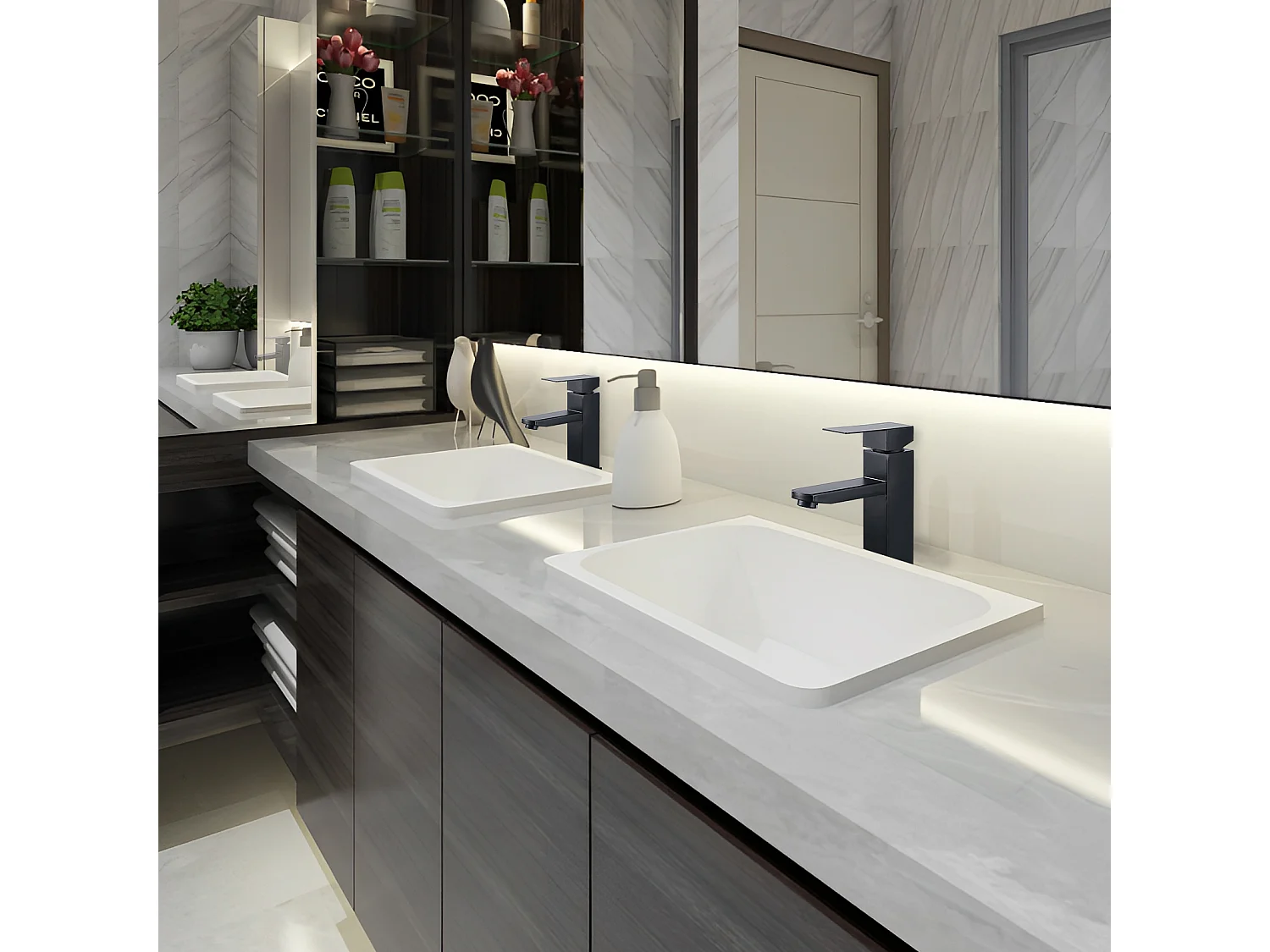 Robinet Salle Bain Noir Mitigeur Lavabo en Laiton Mitigeur Salle de Bain Contient des Tuyaux Chauds et Froids