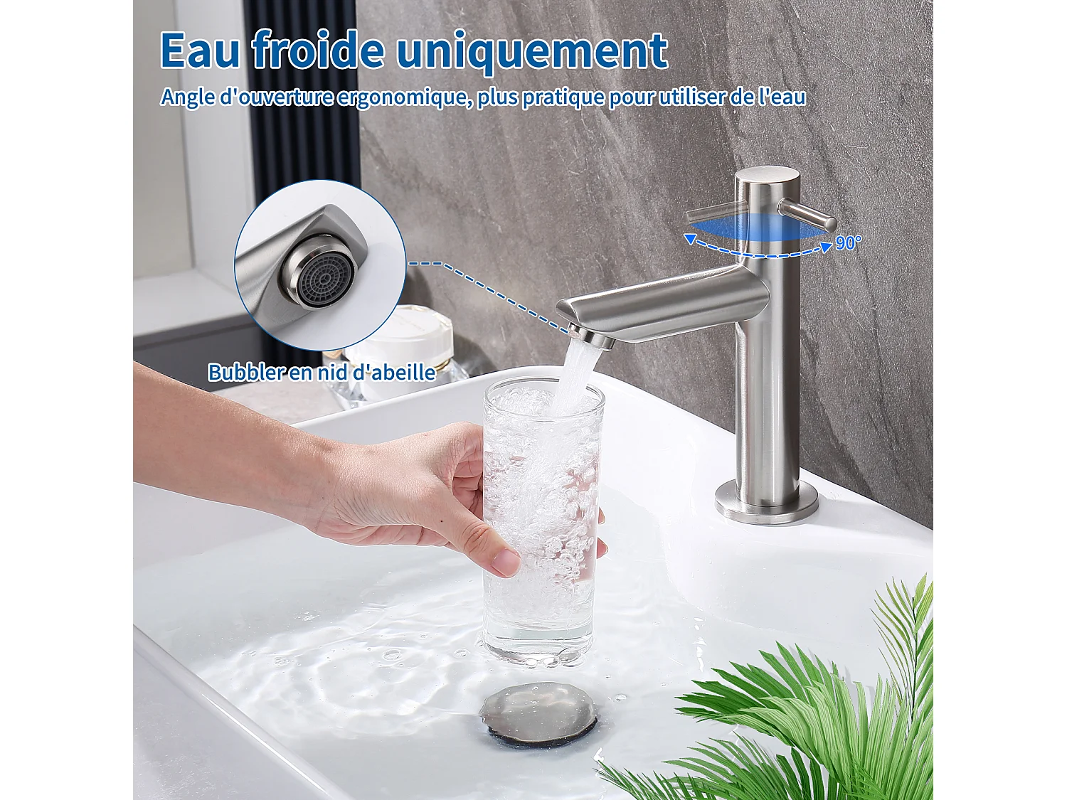 Robinet de Lavabo Eau Froide Uniquement Robinet de Lave-mains Robinet Salle de Bain Robinetterie pour Toilettes Invités