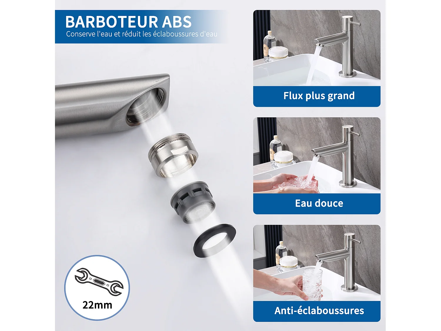Robinet de Lavabo Eau Froide Uniquement Robinet de Lave-mains Robinet Salle de Bain Robinetterie pour Toilettes Invités