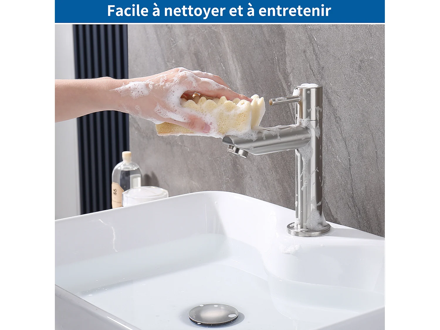 Robinet de Lavabo Eau Froide Uniquement Robinet de Lave-mains Robinet Salle de Bain Robinetterie pour Toilettes Invités