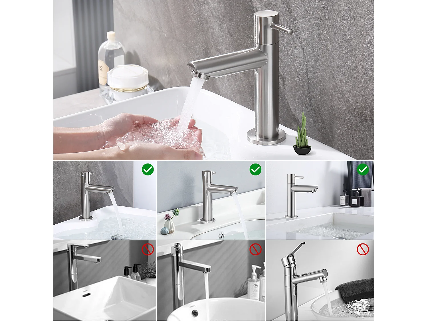 Robinet de Lavabo Eau Froide Uniquement Robinet de Lave-mains Robinet Salle de Bain Robinetterie pour Toilettes Invités