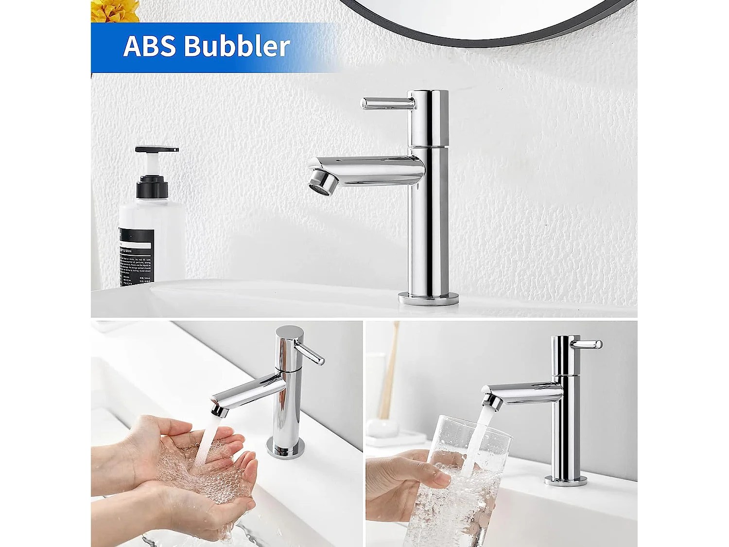 Robinet Lavabo Eau Froide Robinet Salle de Bain Chromé Robinetterie pour Lave-Mains en Laiton Haute de Qualité