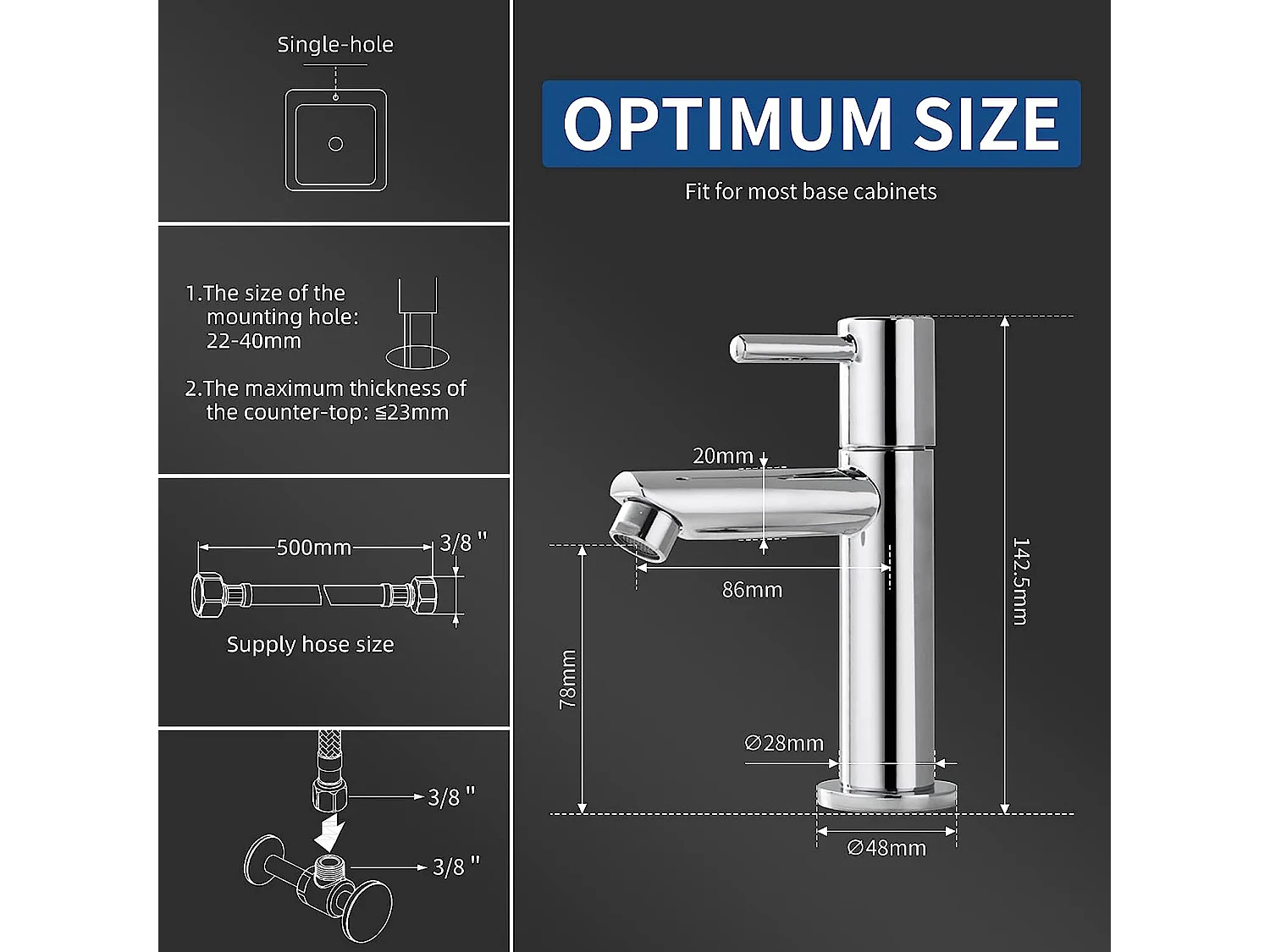 Robinet Lavabo Eau Froide Robinet Salle de Bain Chromé Robinetterie pour Lave-Mains en Laiton Haute de Qualité