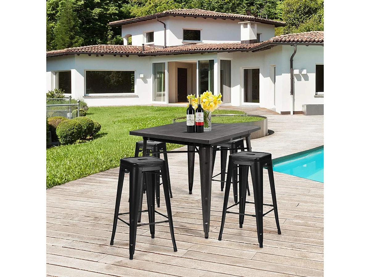 Lot 4 tabourets de bar empilable en métal avec dossier amovible (noir)