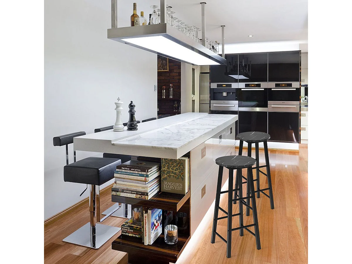 Tabourets de bar lot de 2, chaise de bar industrielle avec repose-pieds (noir)