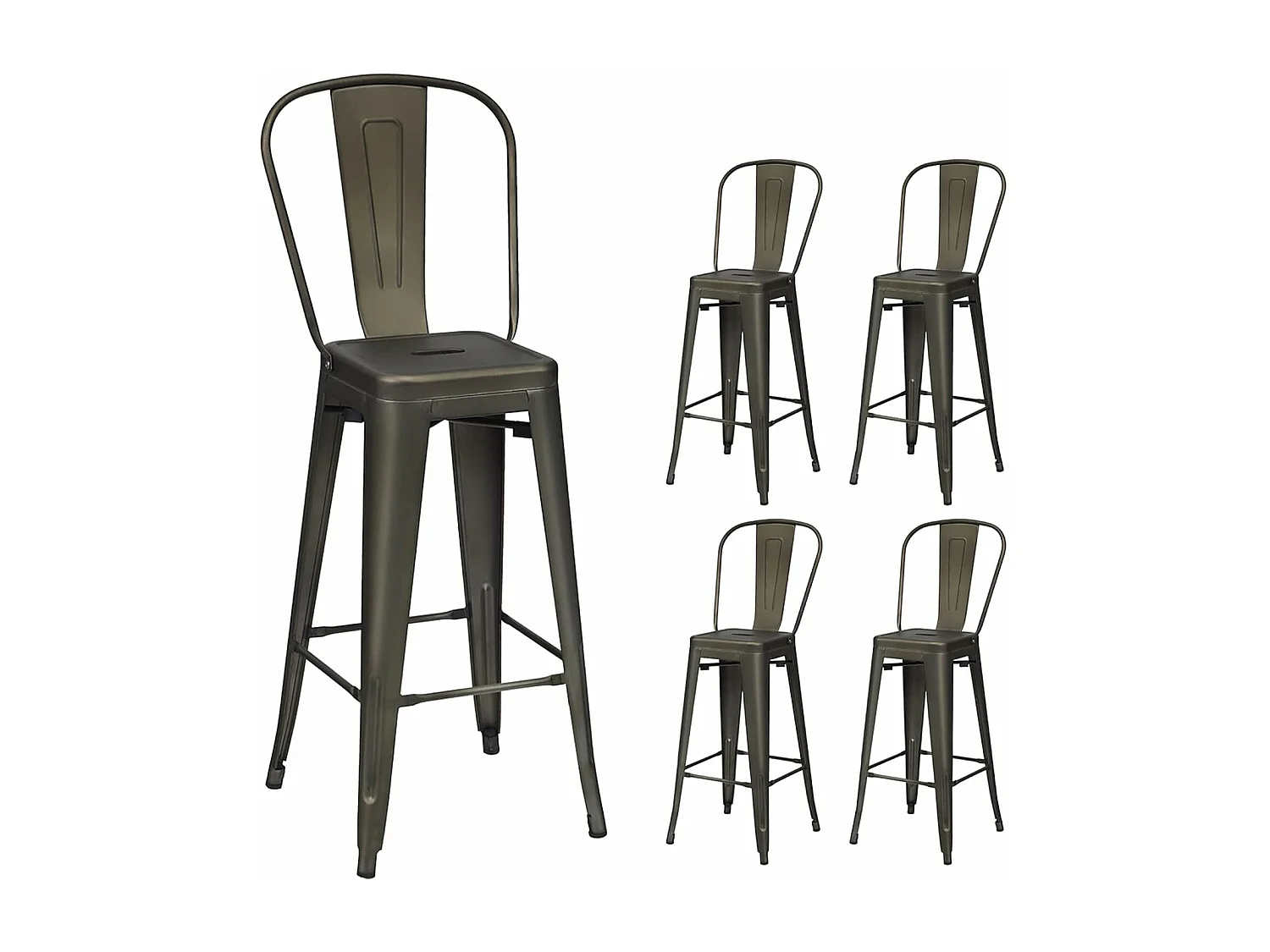 Lot 4 Tabourets de Bar Empilable en Métal avec Dossier Amovible, Hauteur d'Assise 76,5 CM, Pieds en Caoutchouc Antidérapants, Chaise de Bar Tolix pour Bistrot