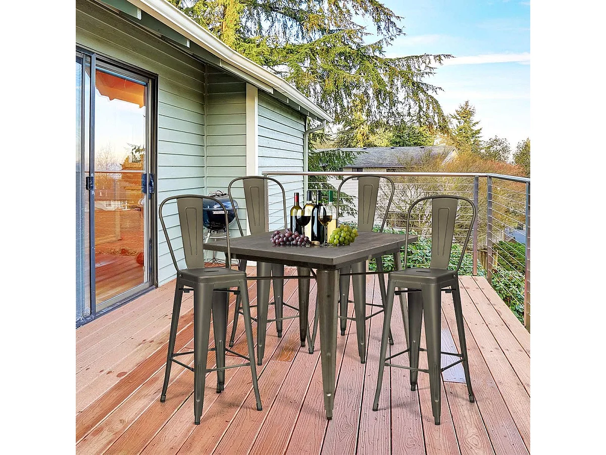 Lot 4 Tabourets de Bar Empilable en Métal avec Dossier Amovible, Hauteur d'Assise 76,5 CM, Pieds en Caoutchouc Antidérapants, Chaise de Bar Tolix pour Bistrot