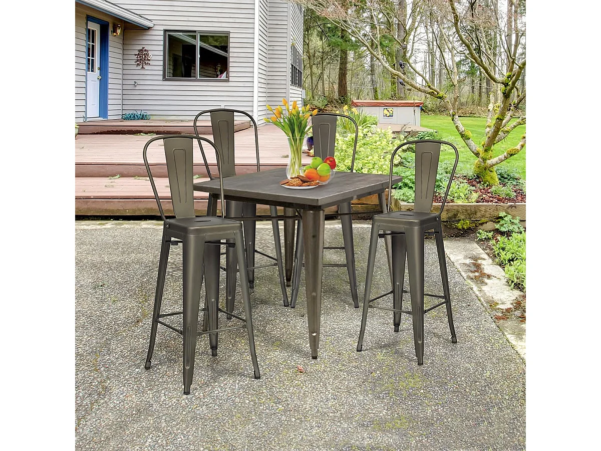 Lot 4 Tabourets de Bar Empilable en Métal avec Dossier Amovible, Hauteur d'Assise 76,5 CM, Pieds en Caoutchouc Antidérapants, Chaise de Bar Tolix pour Bistrot