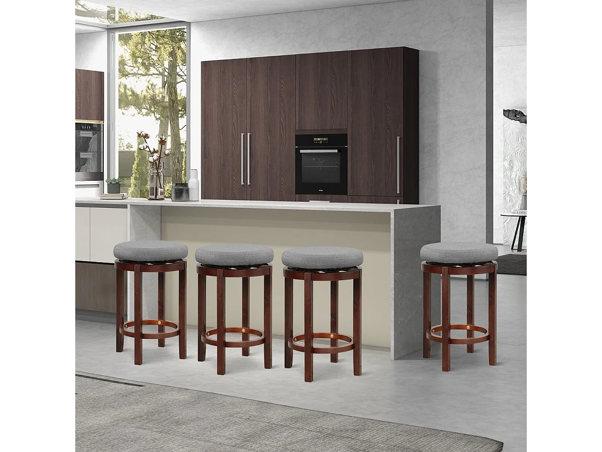 Tabouret bar lot de 2 en lin, chaise de bar pivotant avec repose-pieds