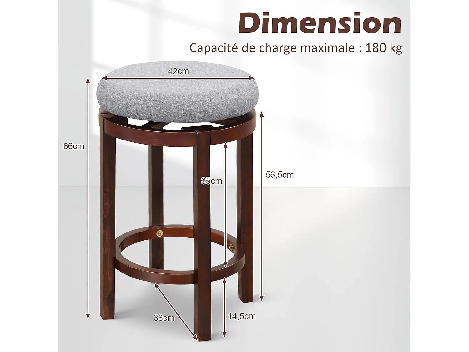 Tabouret bar lot de 2 en lin, chaise de bar pivotant avec repose-pieds