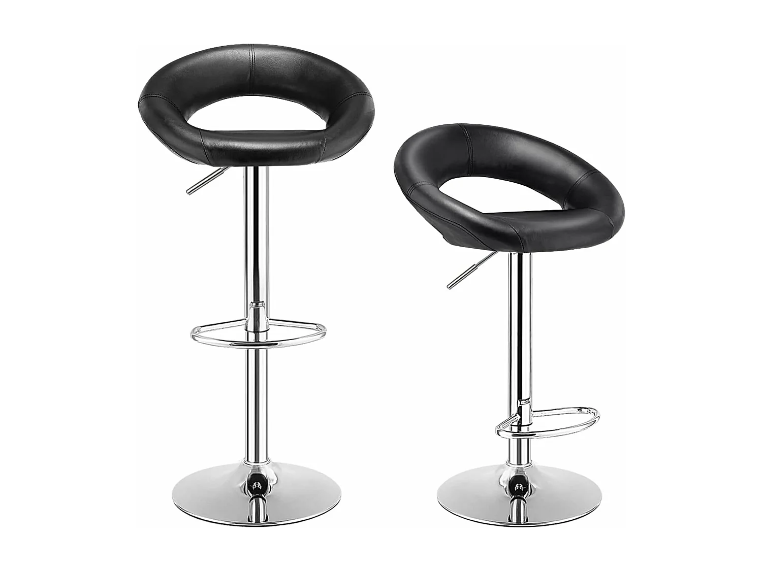 Lot de 2 Tabouret de Bar, Chaise de Bar Pivotante avec Repose-pieds, Hauteur Réglable 77-98 CM, Chaise Bar en Similicuir Moderne, Cadre en Métal, Tabouret de Cuisine pour Îlot, Bistrot