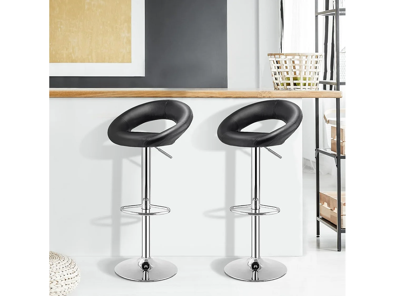 Lot de 2 Tabouret de Bar, Chaise de Bar Pivotante avec Repose-pieds, Hauteur Réglable 77-98 CM, Chaise Bar en Similicuir Moderne, Cadre en Métal, Tabouret de Cuisine pour Îlot, Bistrot