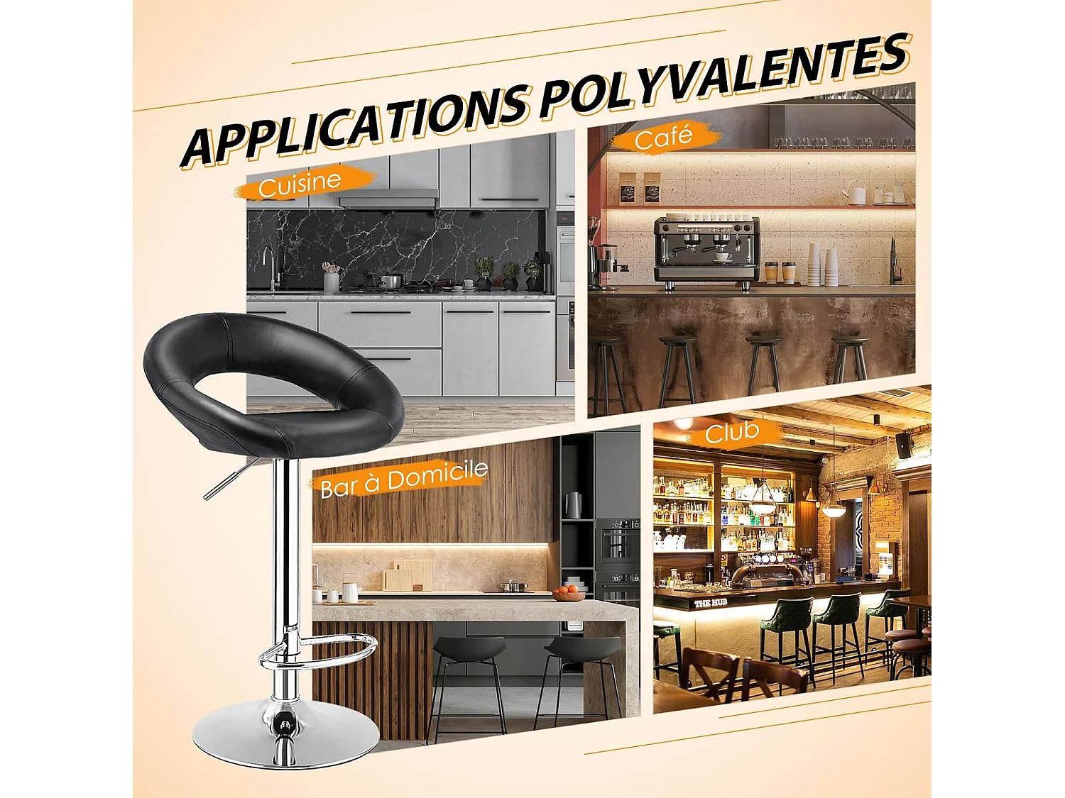 Set van 2 barkrukken, draaibare barstoel met voetsteun, verstelbare hoogte 77-98 CM, moderne kunstleren barstoel, metalen frame, keukenkruk voor eiland, bistro