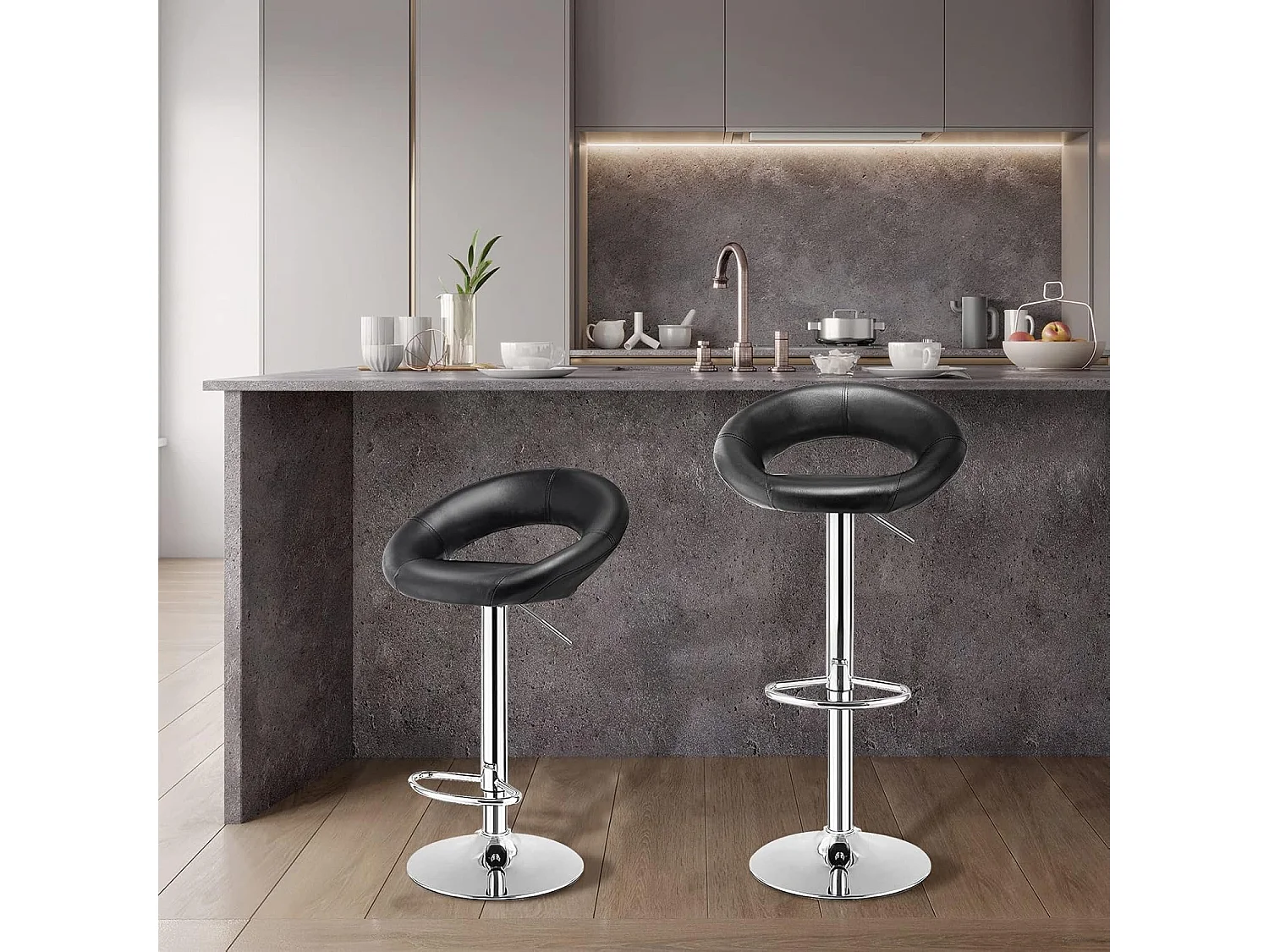 Set van 2 barkrukken, draaibare barstoel met voetsteun, verstelbare hoogte 77-98 CM, moderne kunstleren barstoel, metalen frame, keukenkruk voor eiland, bistro