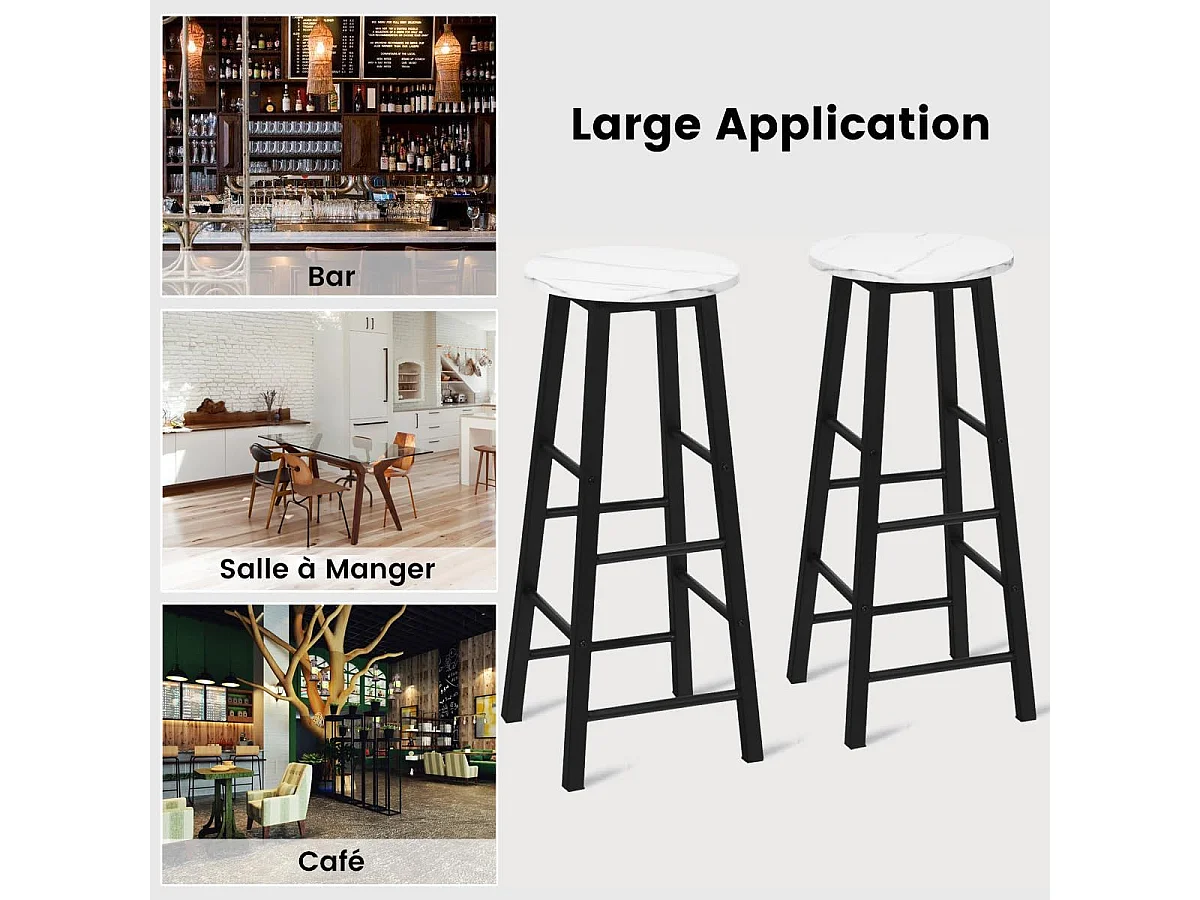 Tabourets de bar lot de 2, chaise de bar industrielle avec repose-pieds (blanc)