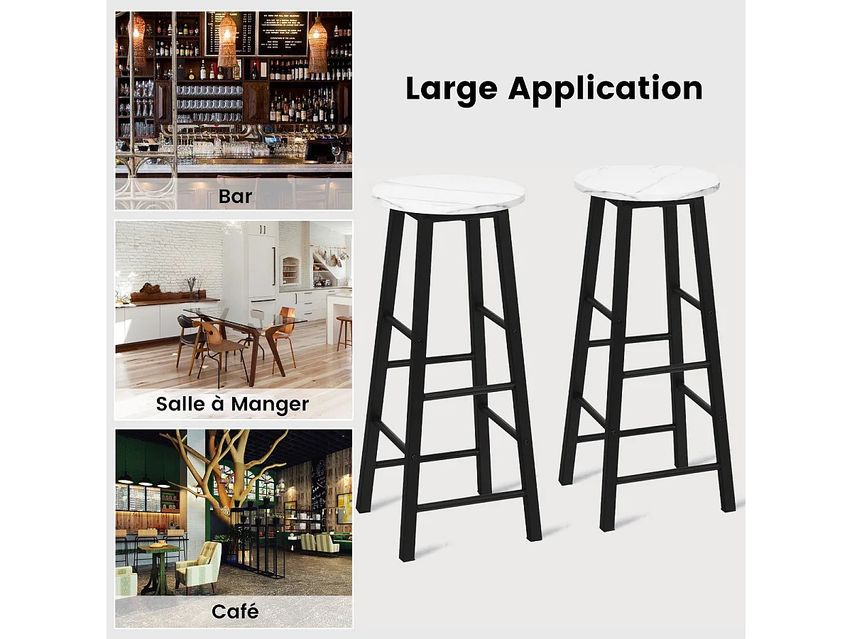 Tabourets de bar lot de 2, chaise de bar industrielle avec repose-pieds (blanc)