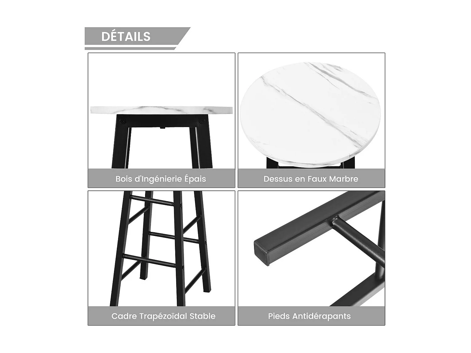 Tabourets de bar lot de 2, chaise de bar industrielle avec repose-pieds (blanc)