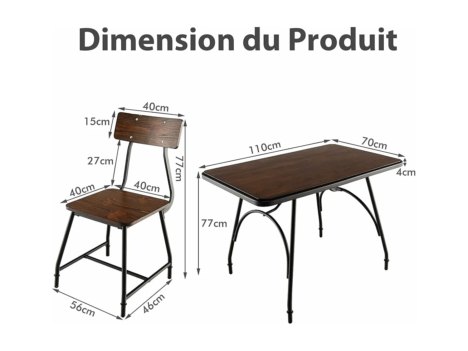 Table de Cuisine Rectangulaire, avec Structure en Métal, pour Cuisine, Coin Repas, Restaurant, Marron (1 Table)