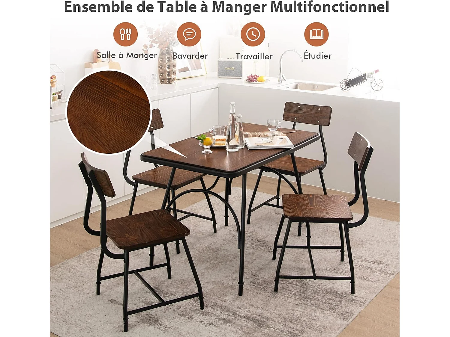 Table de Cuisine Rectangulaire, avec Structure en Métal, pour Cuisine, Coin Repas, Restaurant, Marron (1 Table)