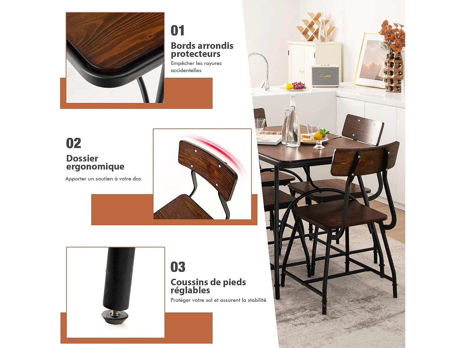 Table de Cuisine Rectangulaire, avec Structure en Métal, pour Cuisine, Coin Repas, Restaurant, Marron (1 Table)