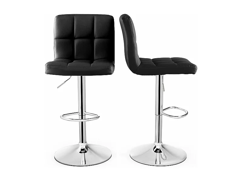 Tabouret de bar, pivotante, hauteur réglable 65-85 cm, repose-pieds, avec dossier(noir,2)