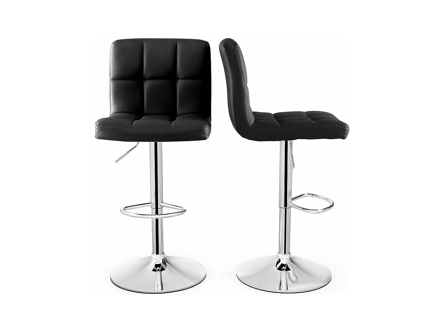 Tabouret de bar, pivotante, hauteur réglable 65-85 cm, repose-pieds, avec dossier(noir,2)